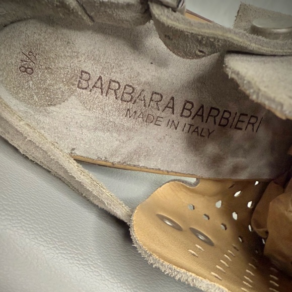 Barbara Barbieri Perforated Suede Leather‎ Shoes Open Toe Block Heel Tan - Picture 5 of 5